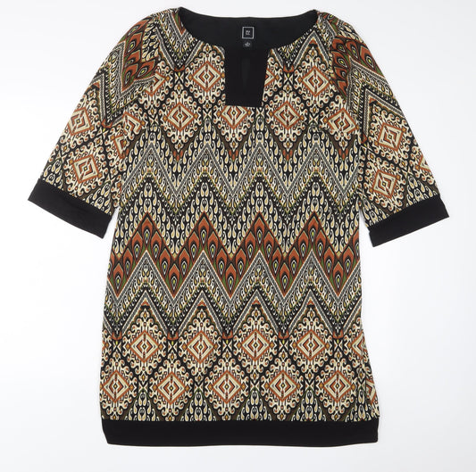 RMLL Womens Brown Fair Isle Polyester Sheath Size 12 Boat Neck Pullover - Keyhole neck