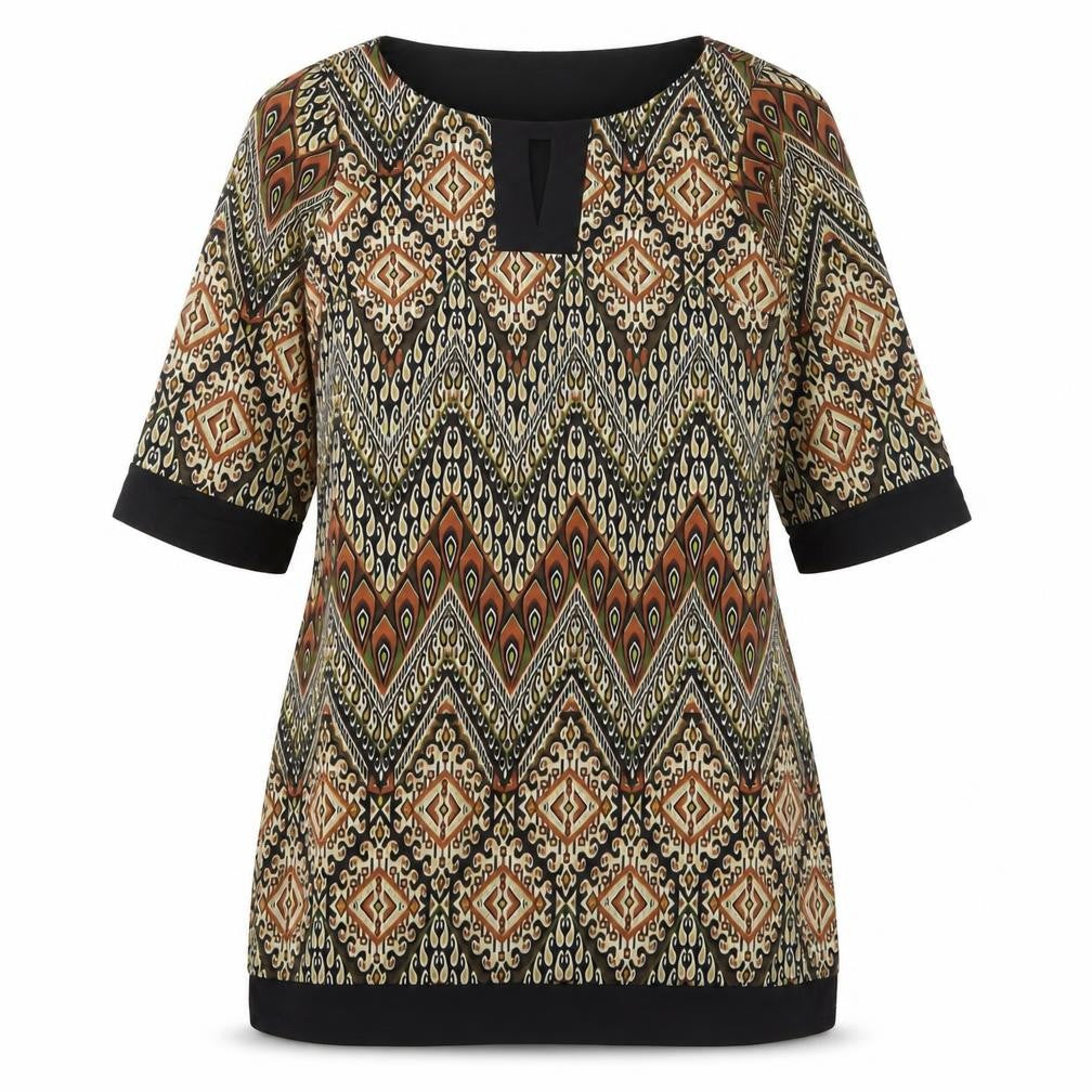 RMLL Womens Brown Fair Isle Polyester Sheath Size 12 Boat Neck Pullover - Keyhole neck