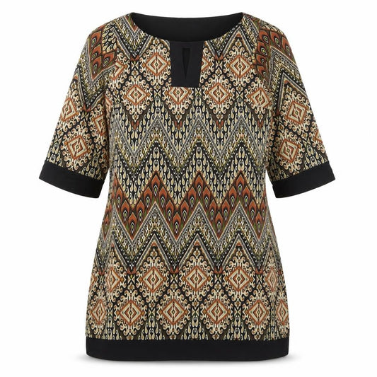 RMLL Womens Brown Fair Isle Polyester Sheath Size 12 Boat Neck Pullover - Keyhole neck