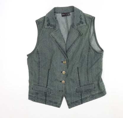 Additional front view of Oscar B women’s green gilet waistcoat, size UK 14, button