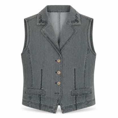 Front view of Oscar B women’s green gilet waistcoat, size UK 14, button