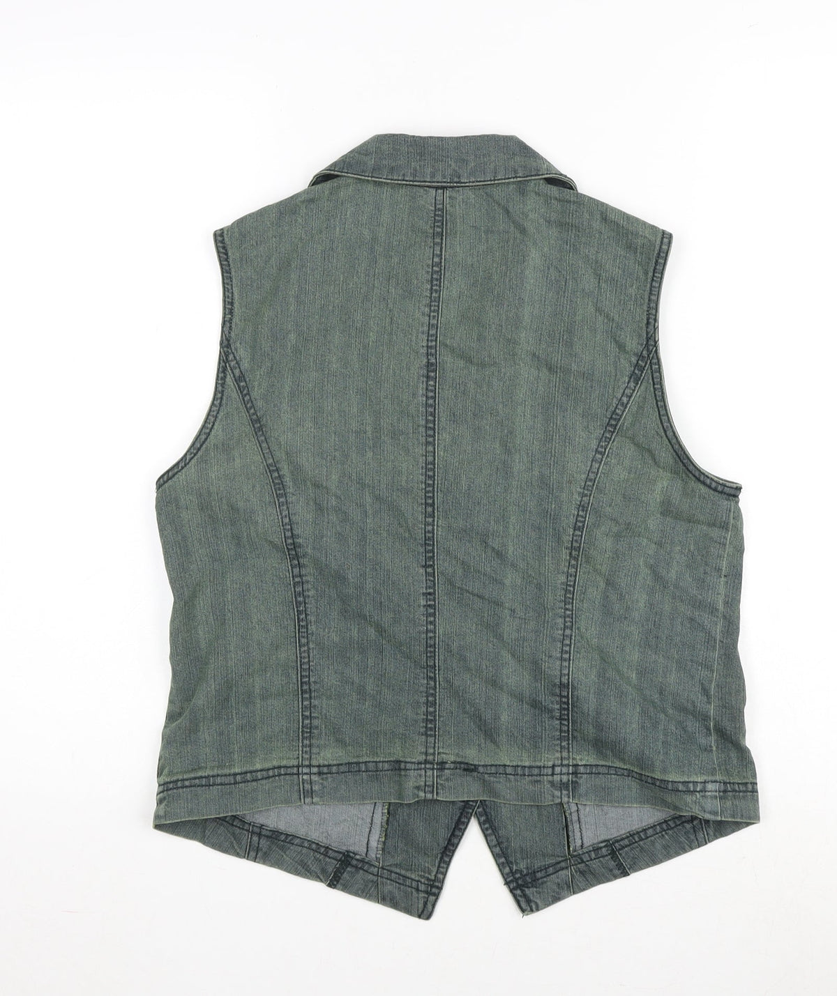 Back view of Oscar B women’s green gilet waistcoat, size UK 14, button