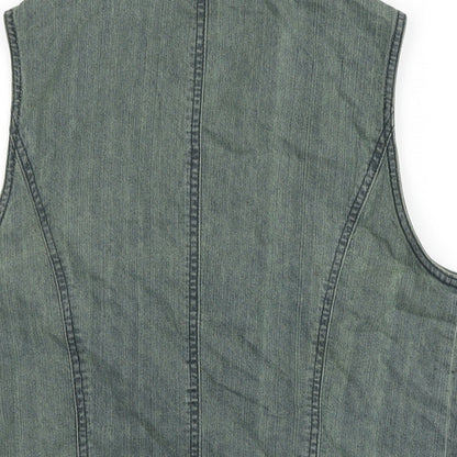 Brand and care label for Oscar B women’s green gilet waistcoat, size UK 14, button