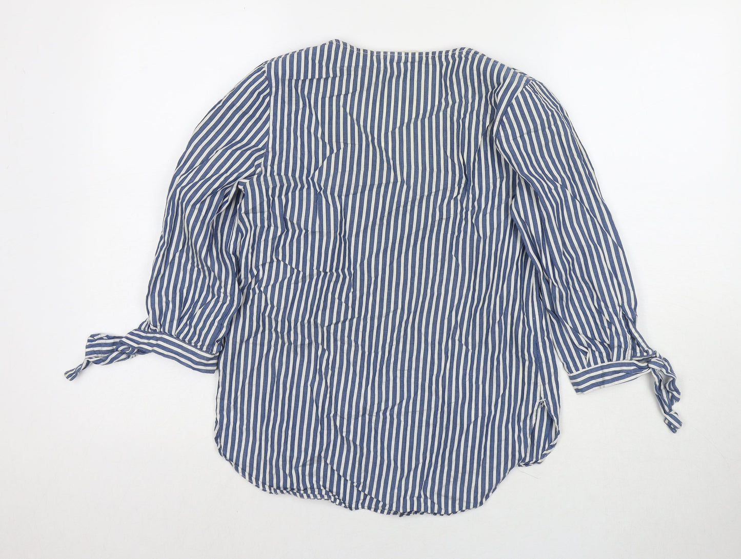 H&M Womens Blue Striped Cotton Basic Blouse Size 6 V-Neck