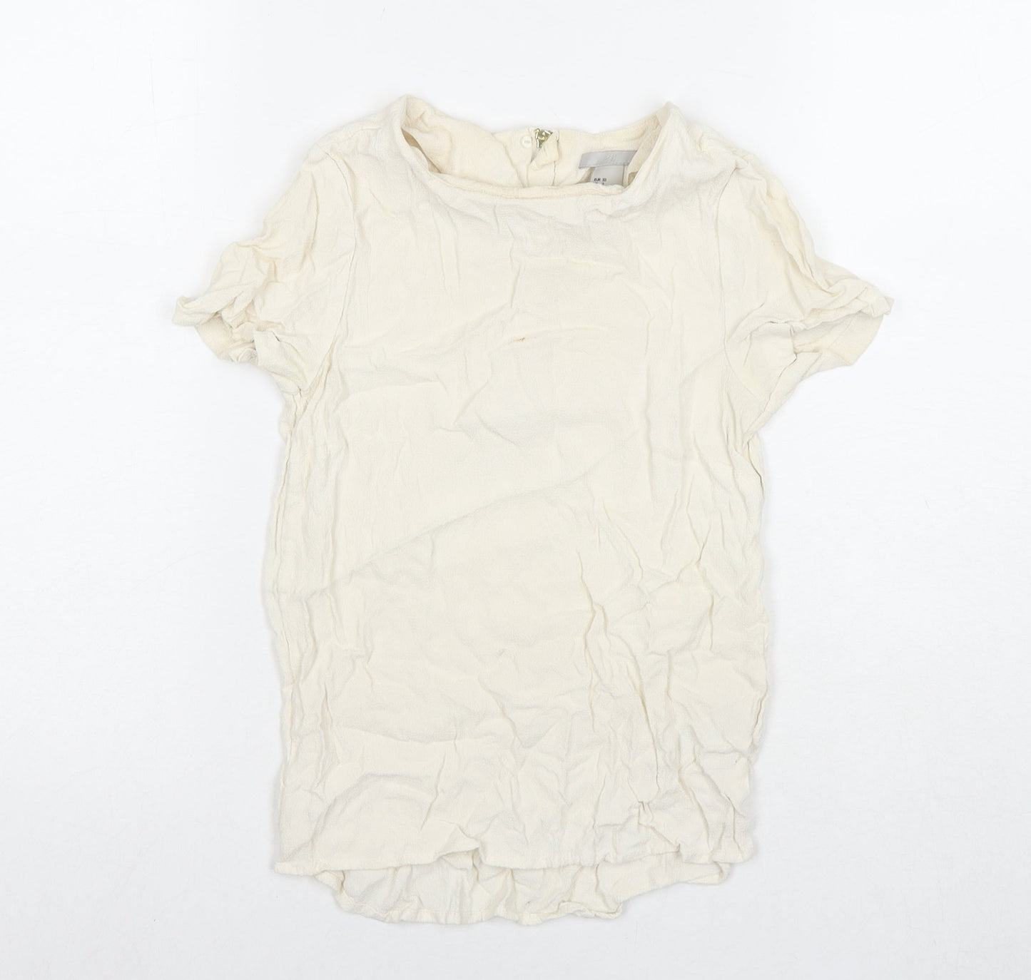 H&M Womens Ivory Viscose Basic Blouse Size 4 Round Neck