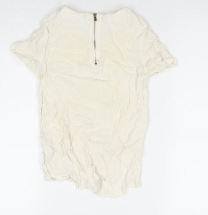 H&M Womens Ivory Viscose Basic Blouse Size 4 Round Neck