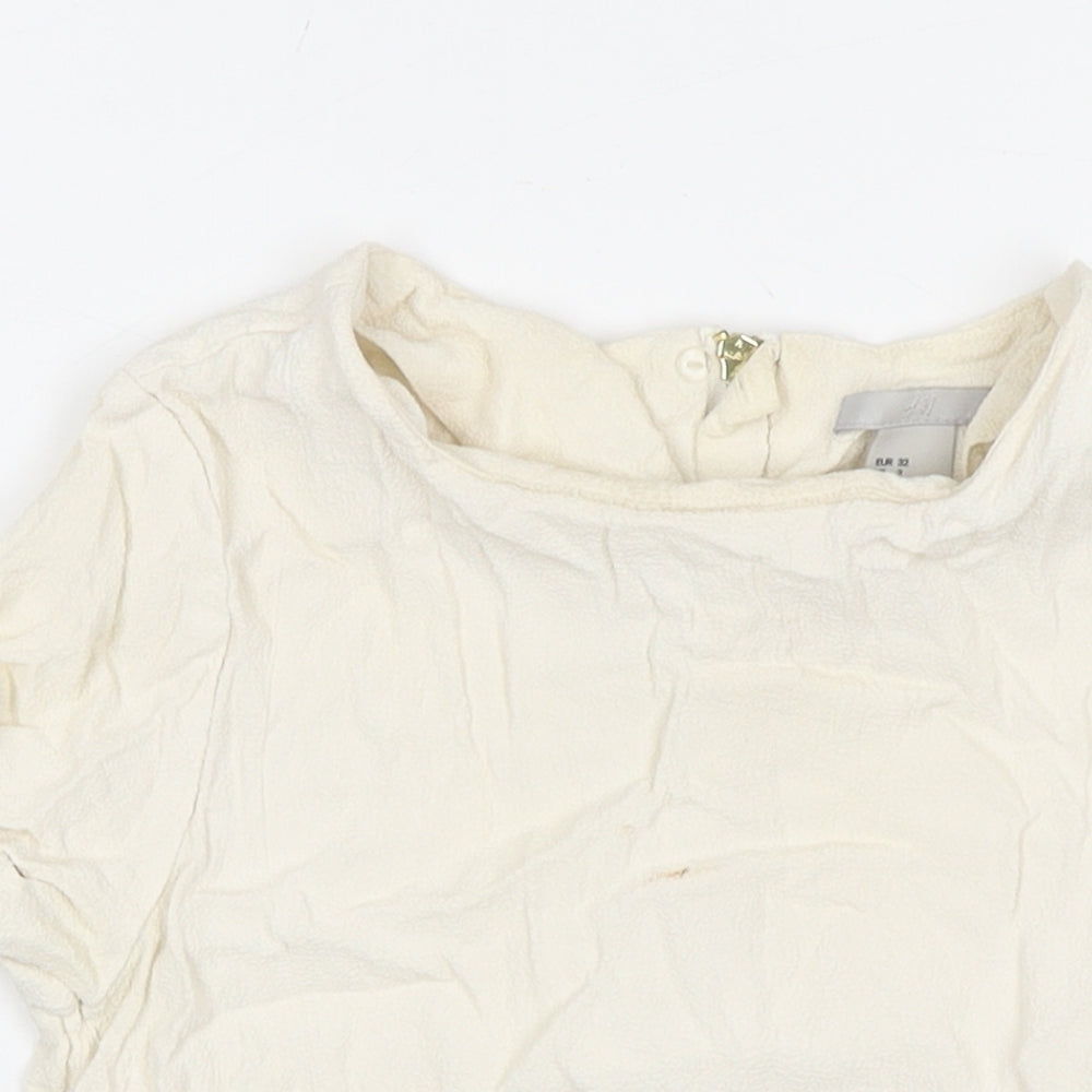 H&M Womens Ivory Viscose Basic Blouse Size 4 Round Neck