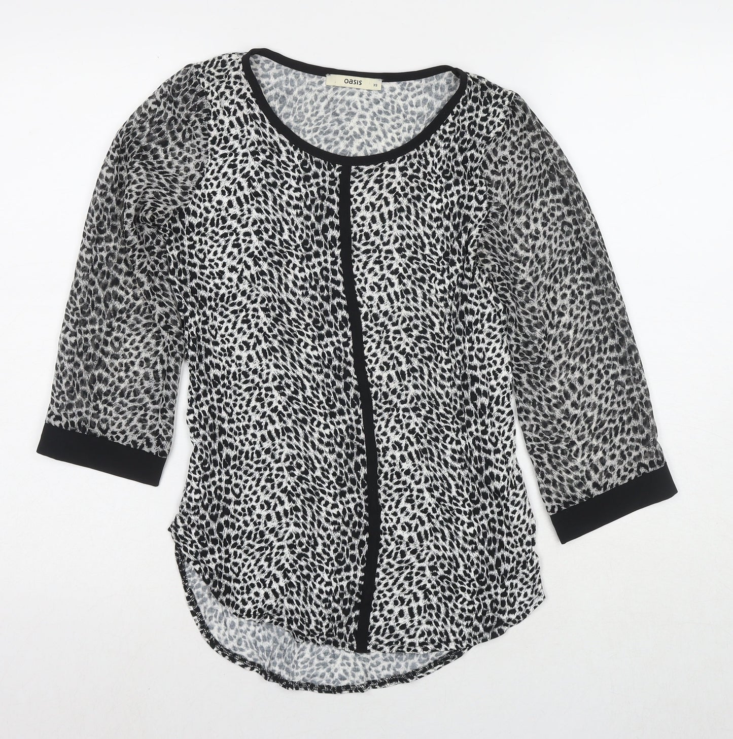 Oasis Womens Grey Animal Print Viscose Basic Blouse Size XS Round Neck
