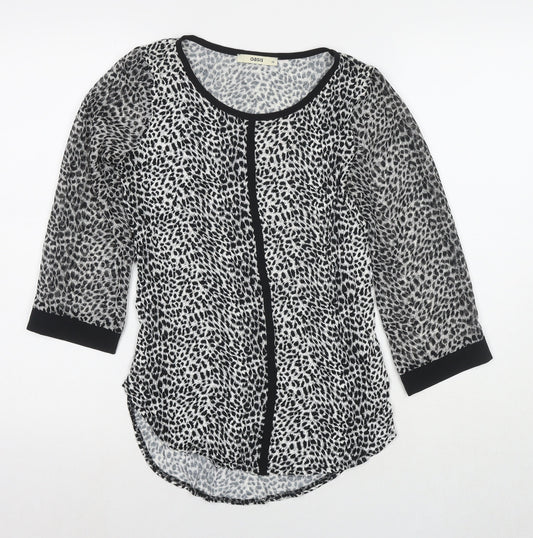 Oasis Womens Grey Animal Print Viscose Basic Blouse Size XS Round Neck