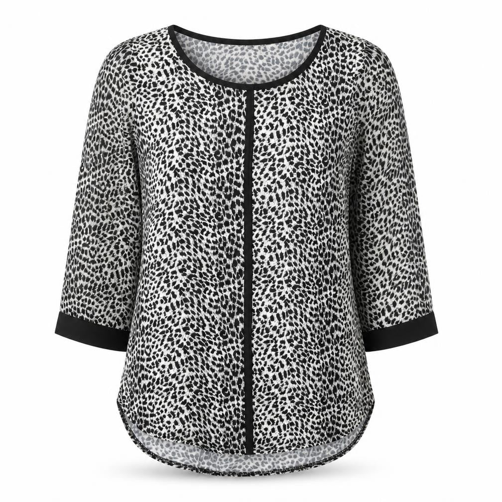 Oasis Womens Grey Animal Print Viscose Basic Blouse Size XS Round Neck