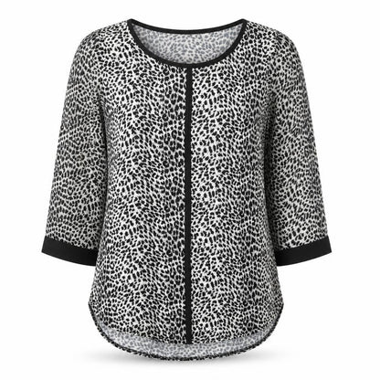 Oasis Womens Grey Animal Print Viscose Basic Blouse Size XS Round Neck