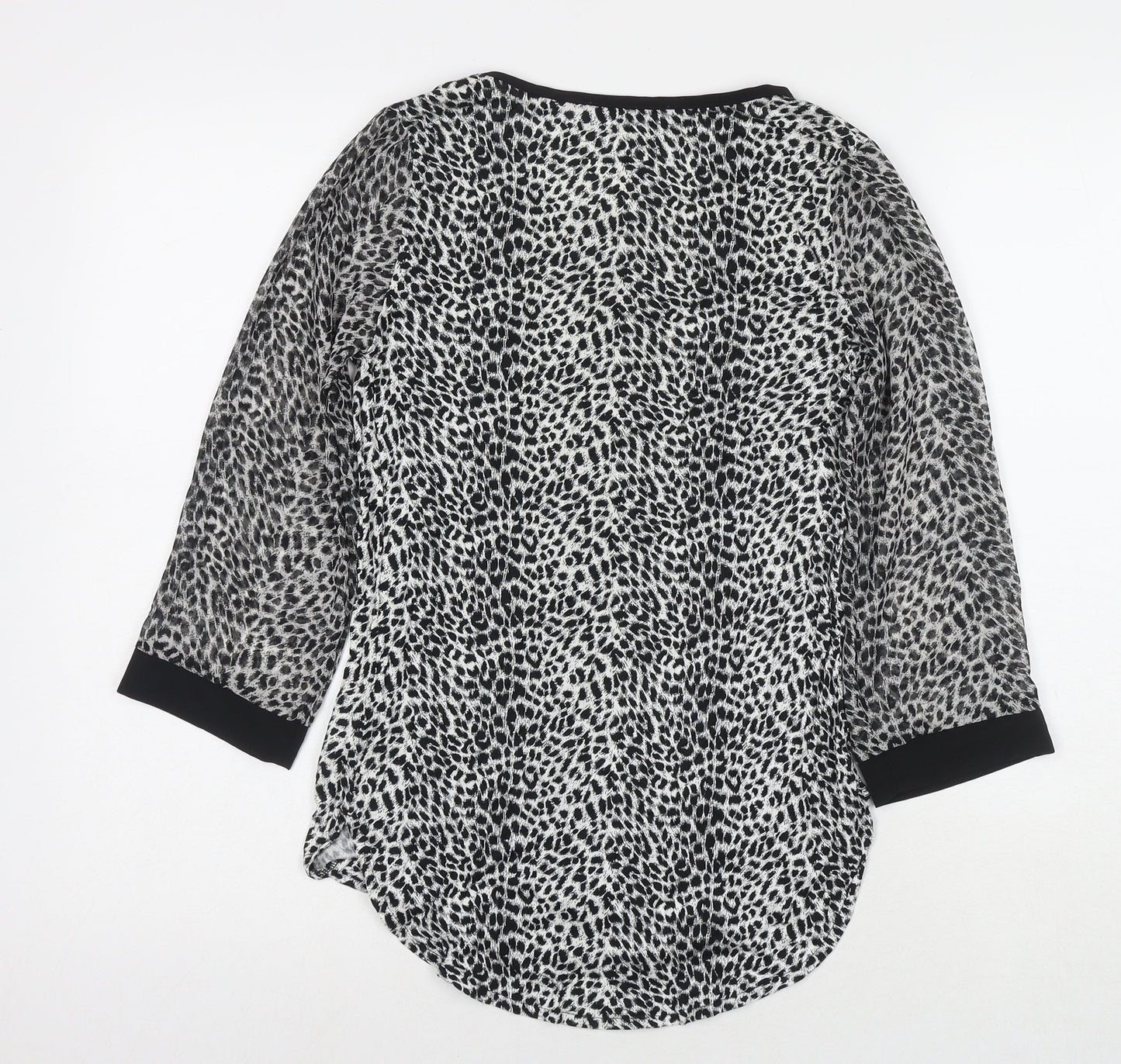 Oasis Womens Grey Animal Print Viscose Basic Blouse Size XS Round Neck