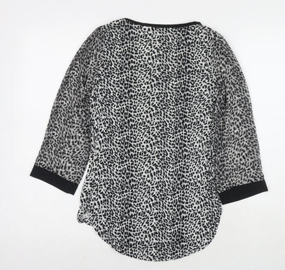 Oasis Womens Grey Animal Print Viscose Basic Blouse Size XS Round Neck