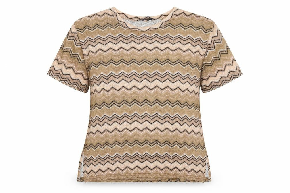 Stylewise Womens Beige Geometric Polyester Basic T-Shirt Size 14 Round Neck