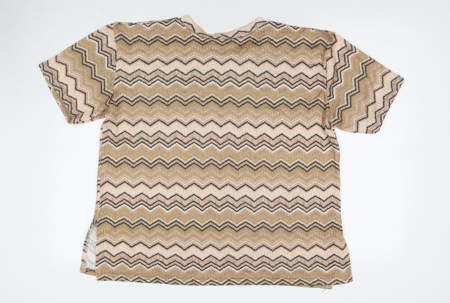 Stylewise Womens Beige Geometric Polyester Basic T-Shirt Size 14 Round Neck