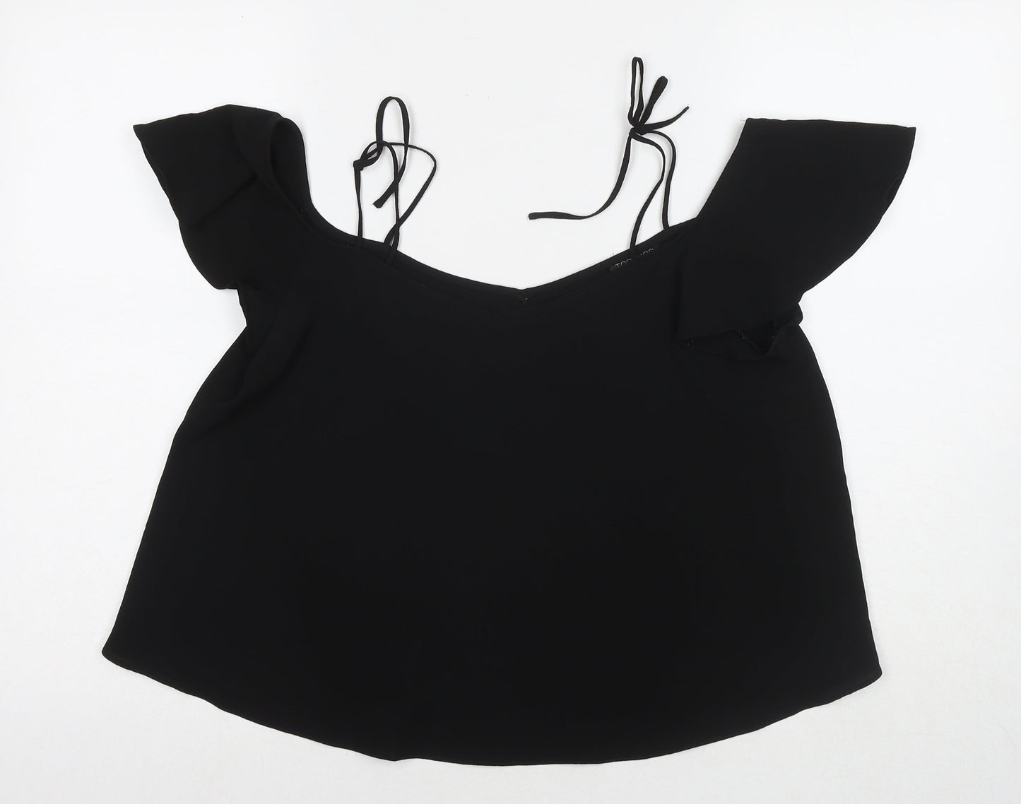 Topshop Womens Black Polyester Basic T-Shirt Size 10 Boat Neck