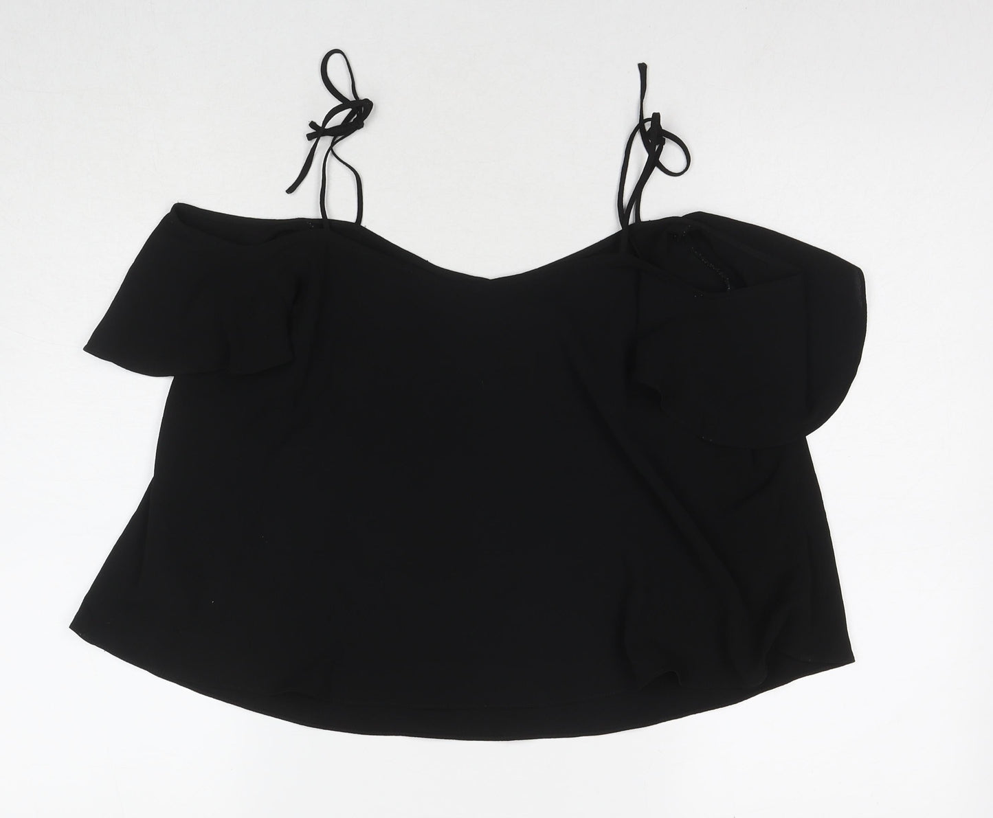 Topshop Womens Black Polyester Basic T-Shirt Size 10 Boat Neck