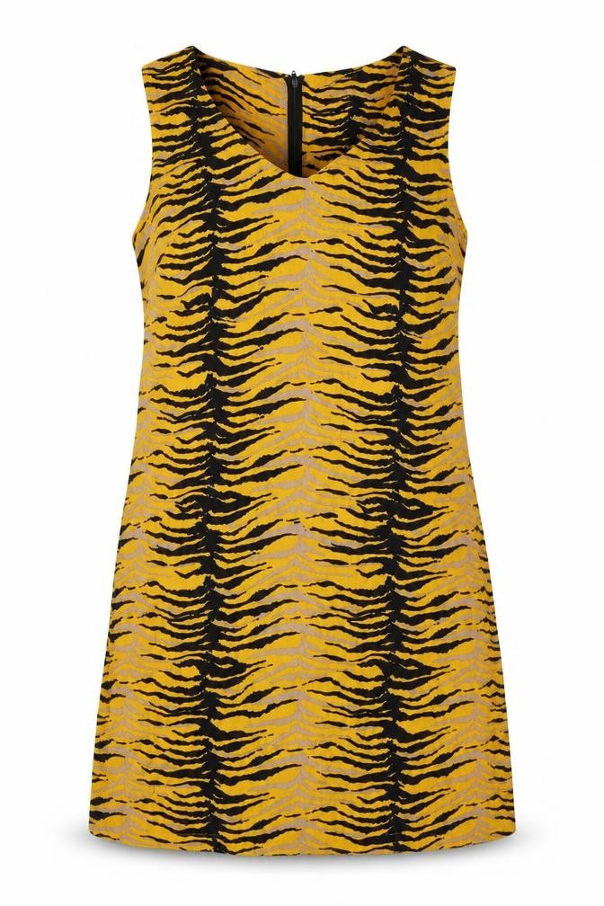 Wallis Womens Yellow Animal Print Polyester Tank Dress Size 12 Round Neck Pullover - Tiger Print