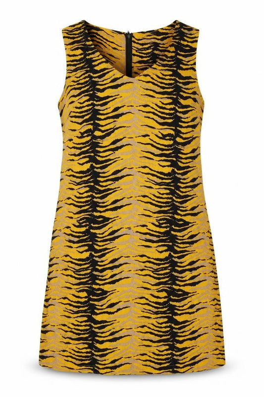 Wallis Womens Yellow Animal Print Polyester Tank Dress Size 12 Round Neck Pullover - Tiger Print