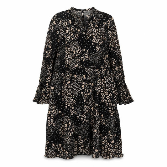 New Look Womens Black Geometric Viscose A-Line Size 8 Round Neck Button