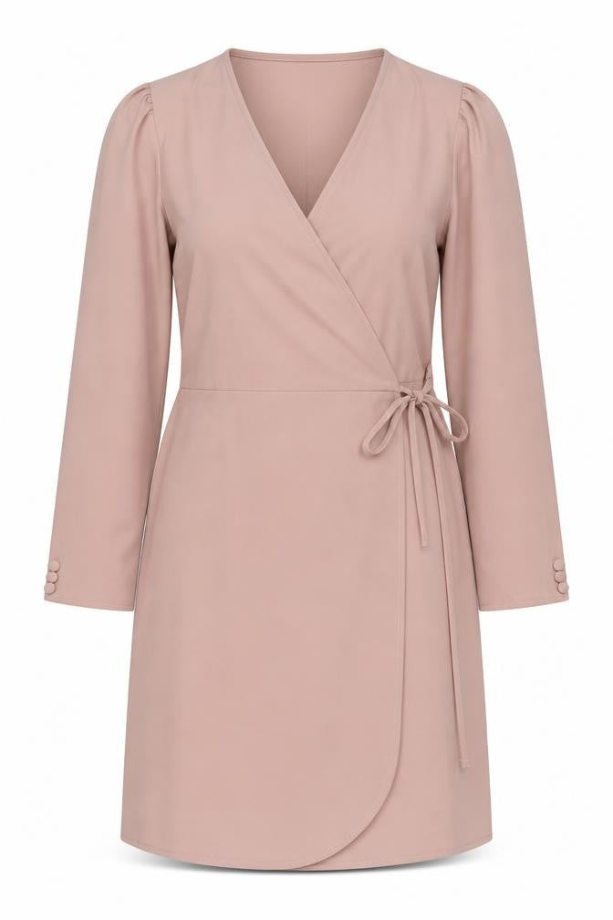 Topshop Womens Beige Polyester Wrap Dress Size 6 V-Neck Tie