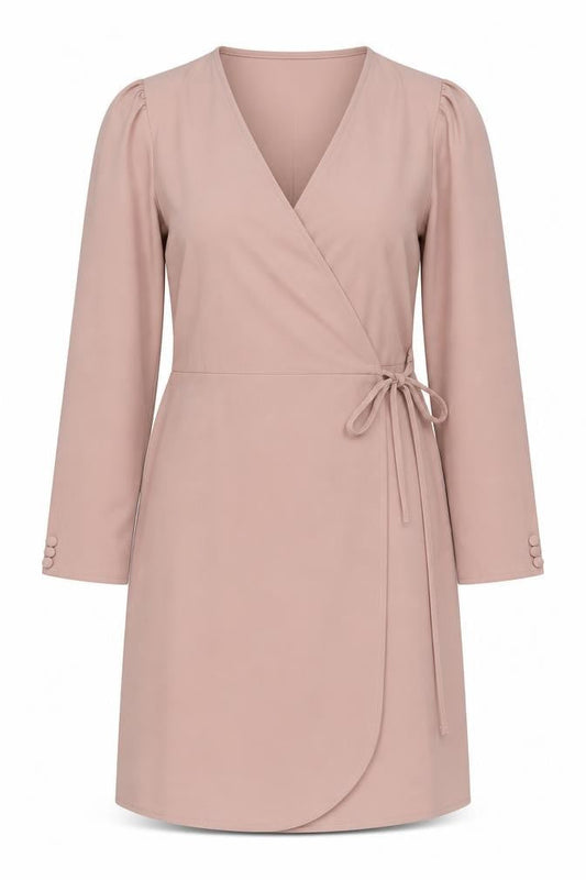 Topshop Womens Beige Polyester Wrap Dress Size 6 V-Neck Tie