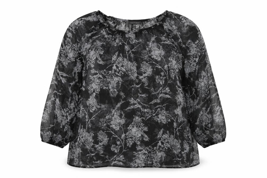 Addition Elle Womens Grey Floral Polyester Basic Blouse Size 24 Round Neck
