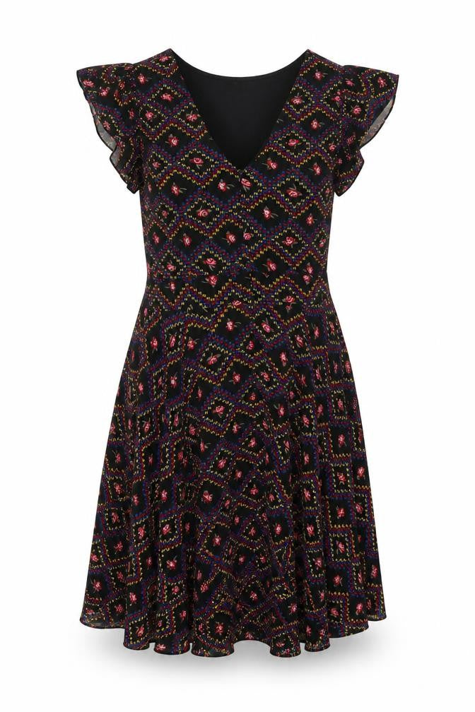 New Look Womens Multicoloured Floral Polyester Trapeze & Swing Size S Round Neck Zip