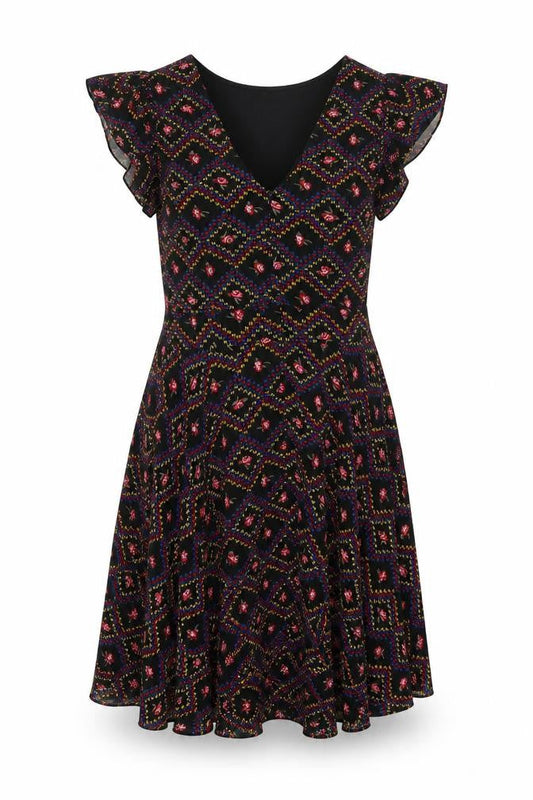 New Look Womens Multicoloured Floral Polyester Trapeze & Swing Size S Round Neck Zip