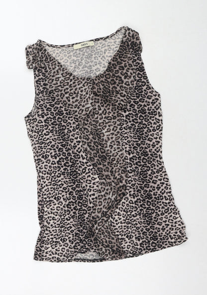 Oasis Womens Beige Animal Print Polyester Basic T-Shirt Size S Round Neck