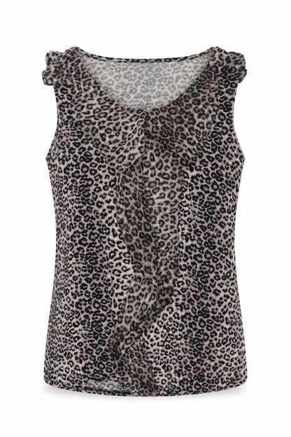 Oasis Womens Beige Animal Print Polyester Basic T-Shirt Size S Round Neck