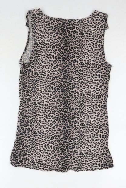 Oasis Womens Beige Animal Print Polyester Basic T-Shirt Size S Round Neck
