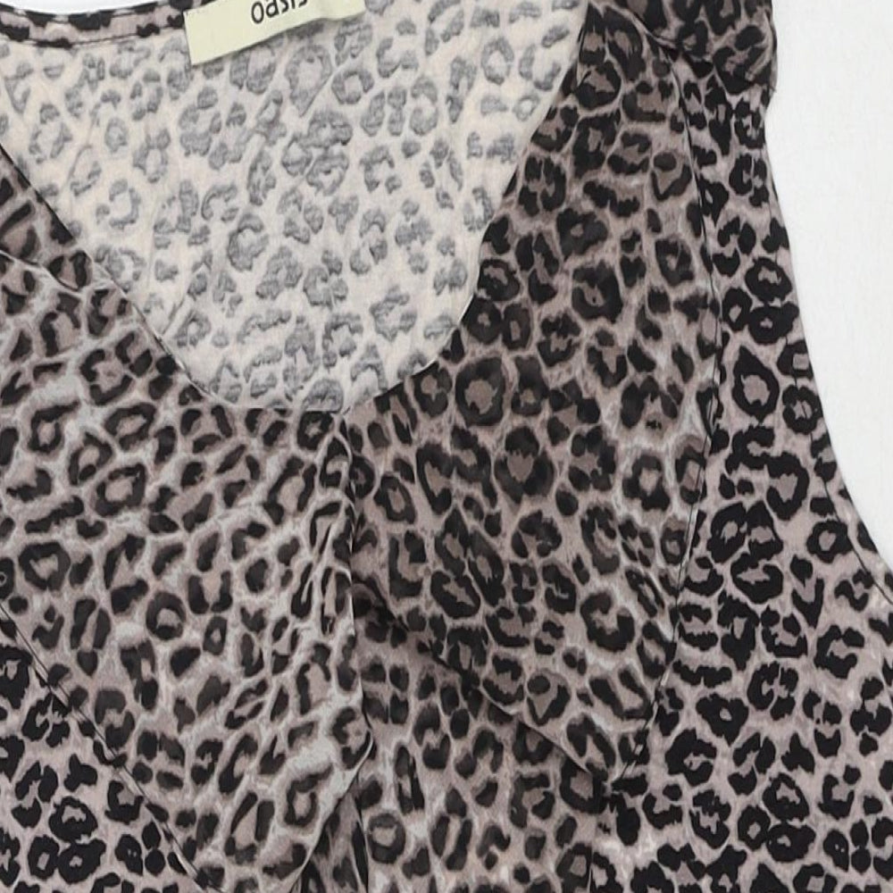 Oasis Womens Beige Animal Print Polyester Basic T-Shirt Size S Round Neck