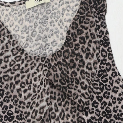 Oasis Womens Beige Animal Print Polyester Basic T-Shirt Size S Round Neck