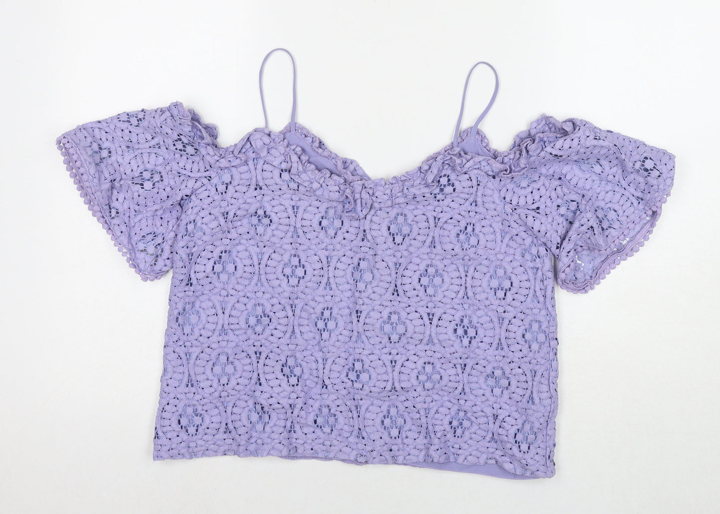 Topshop Womens Purple Cotton Basic T-Shirt Size 10 Off the Shoulder