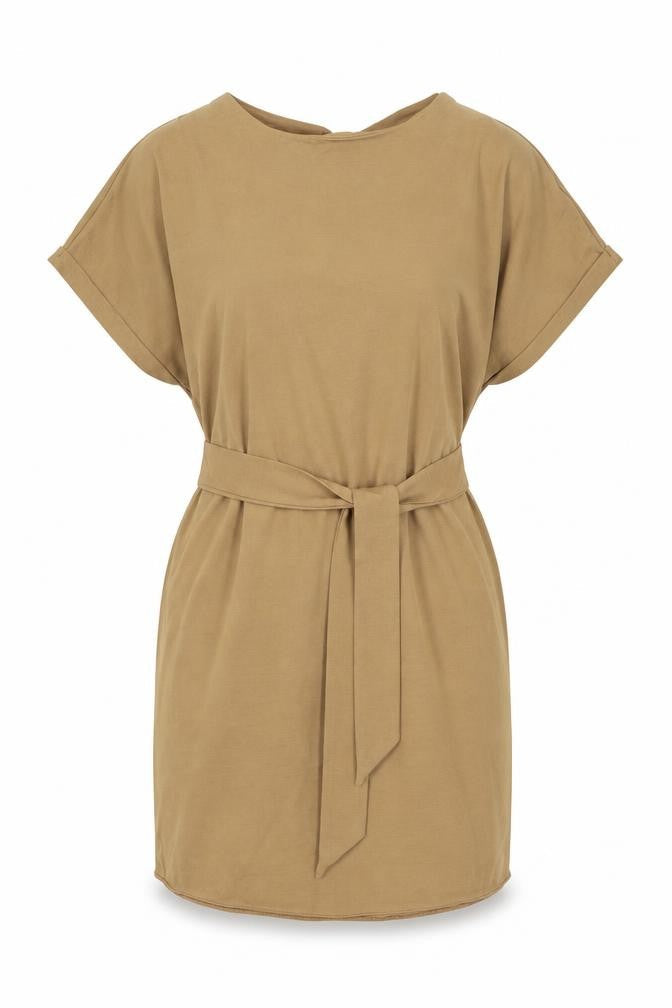 New Look Womens Beige Polyester T-Shirt Dress Size 8 Round Neck Zip