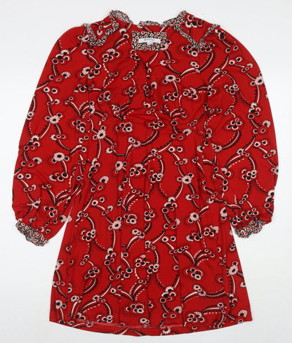 Next Womens Red Geometric Polyester A-Line Size 8 Round Neck Pullover