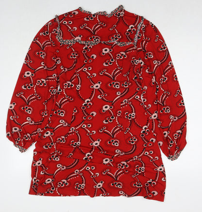 Next Womens Red Geometric Polyester A-Line Size 8 Round Neck Pullover