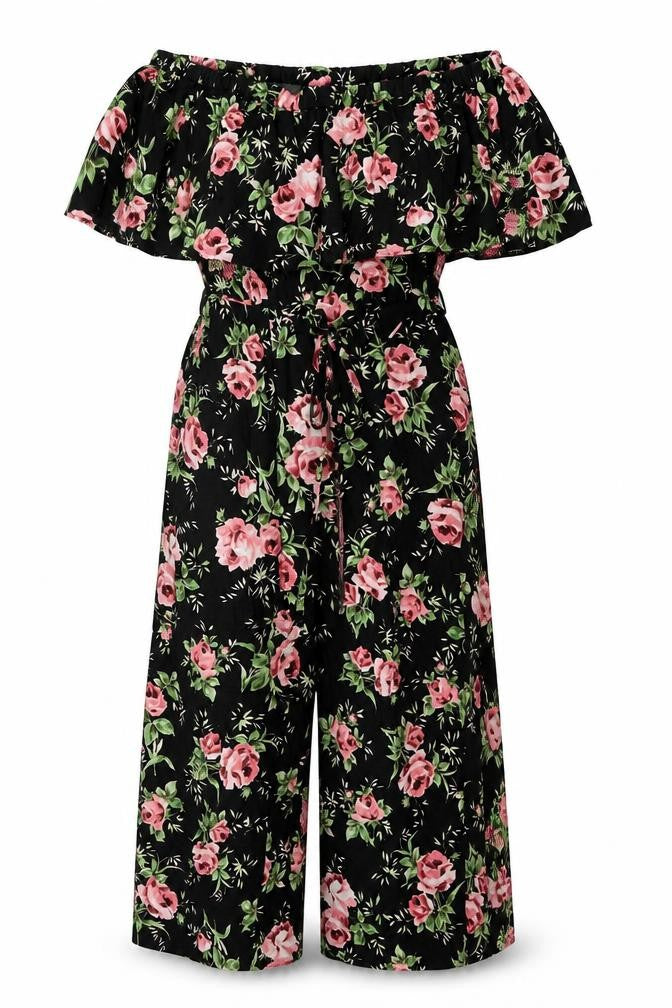 Topshop Womens Black Floral Polyester Jumpsuit One-Piece Size 8 L20 in Pullover - rose