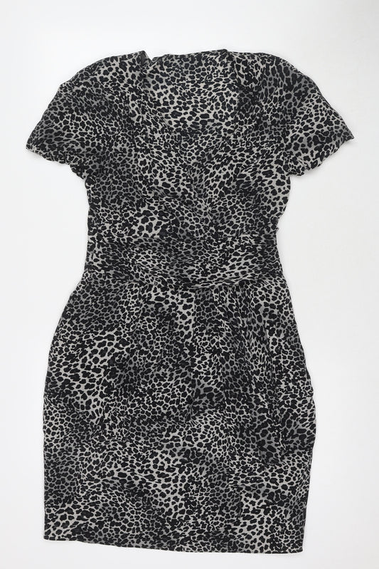 Aeff Womens Black Silk A-Line Size 8 V-Neck Zip
