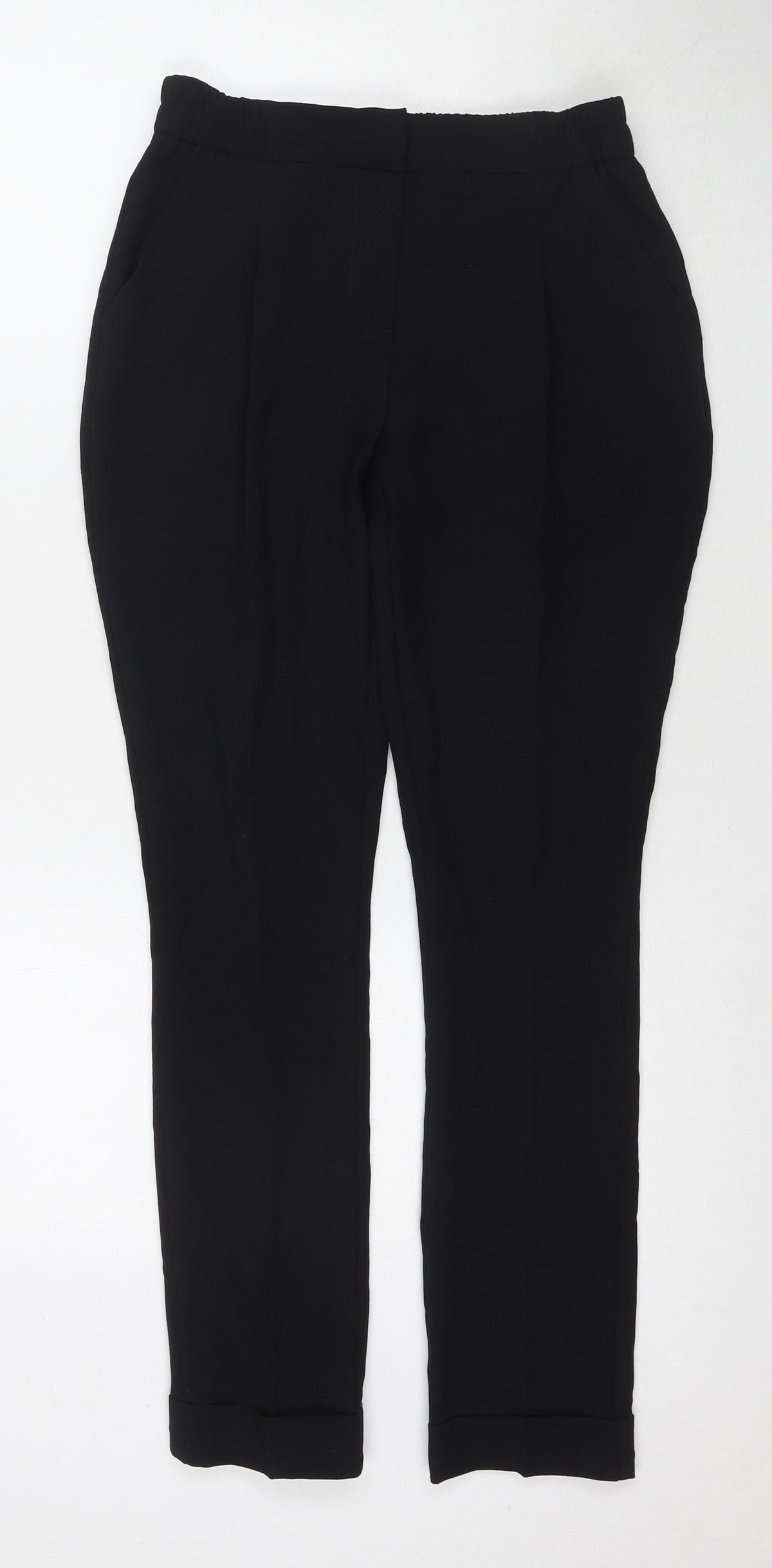 Next Womens Black Polyester Trousers Size 6 L27 in Regular Zip