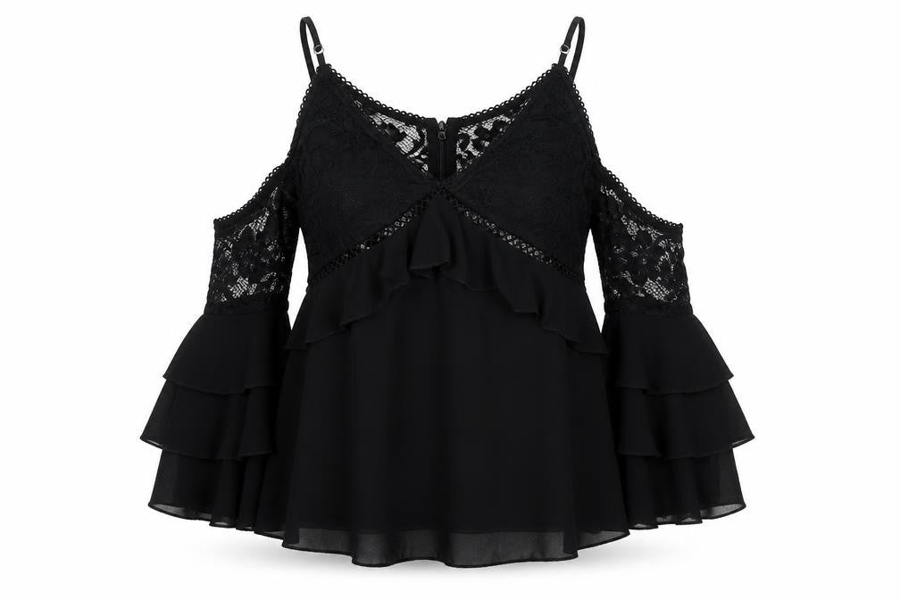 Essue Womens Black Polyester Basic T-Shirt Size S Off the Shoulder