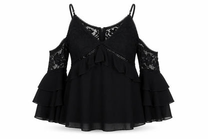 Essue Womens Black Polyester Basic T-Shirt Size S Off the Shoulder