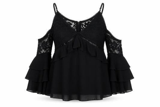 Essue Womens Black Polyester Basic T-Shirt Size S Off the Shoulder