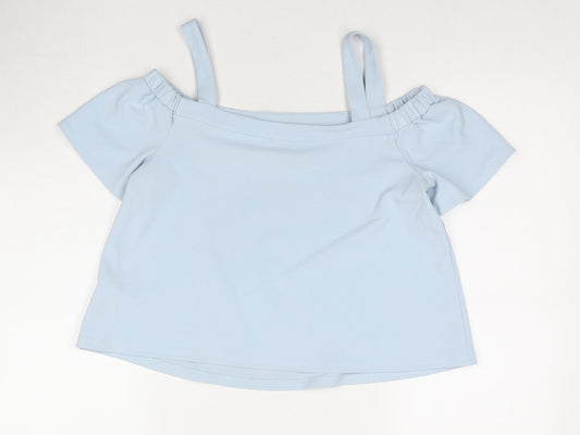 New Look Girls Blue Polyester Basic T-Shirt Size 12-13 Years Off the Shoulder Pullover