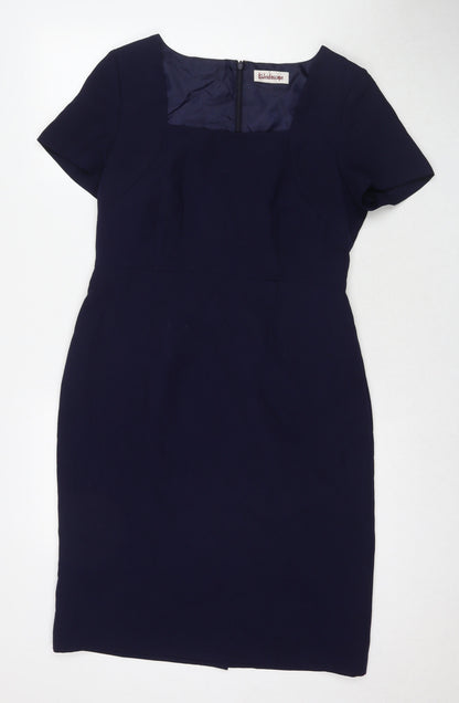 Additional front view of Kaleidoscope women’s blue polyester a-line, size UK 14, square neck zip