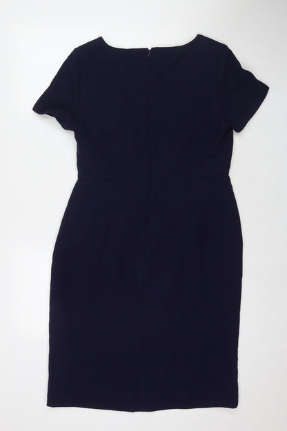 Back view of Kaleidoscope women’s blue polyester a-line, size UK 14, square neck zip