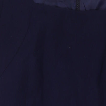 Close-up detail of Kaleidoscope women’s blue polyester a-line, size UK 14, square neck zip