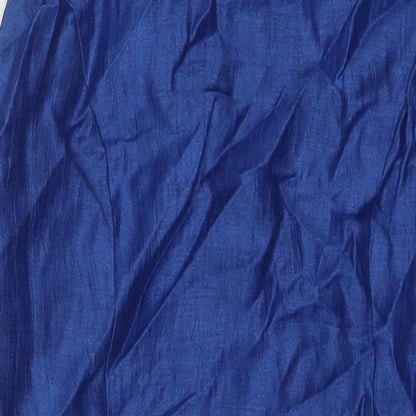 Close-up detail of Kaliko women’s blue polyester a-line, size UK 10, round neck zip