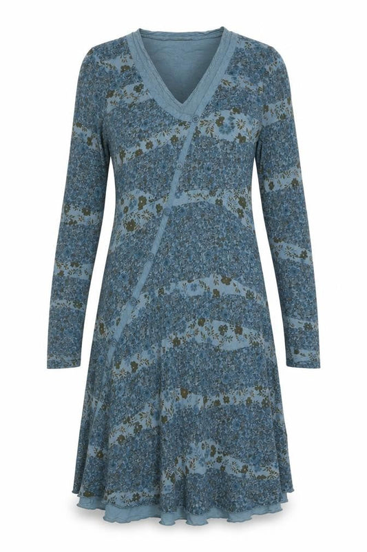 Sandwich Womens Blue Floral Polyester Fit & Flare Size S V-Neck Pullover